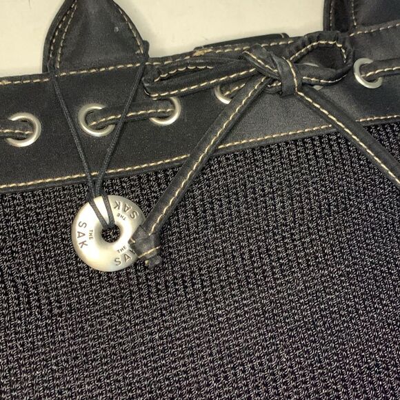 The Sak Black Open Crochet Mesh Eyelet Drawstring Dual Handle Satchel Bag - Picture 3 of 10